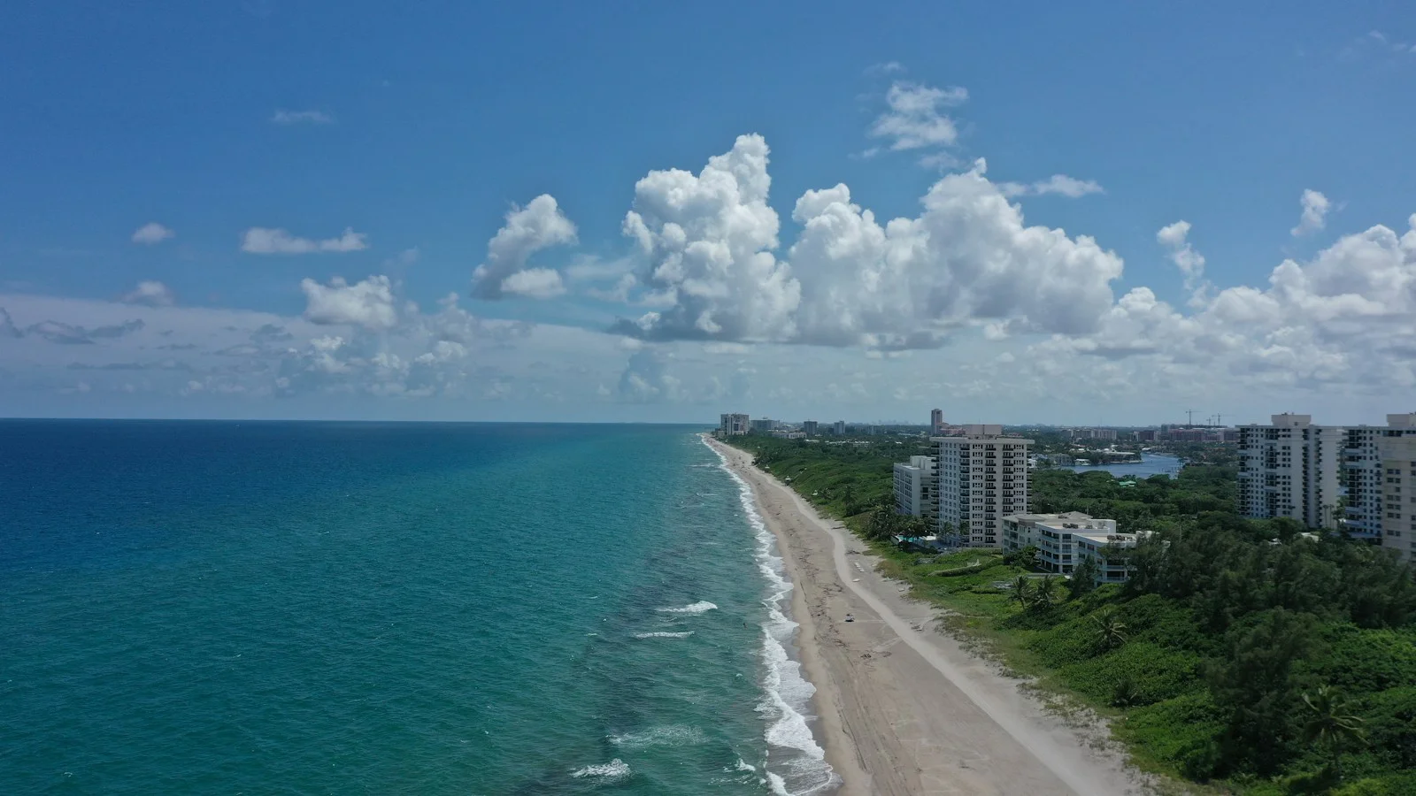 Aerial view of the Atlantic shoreline and coastal buildings in Boca Raton